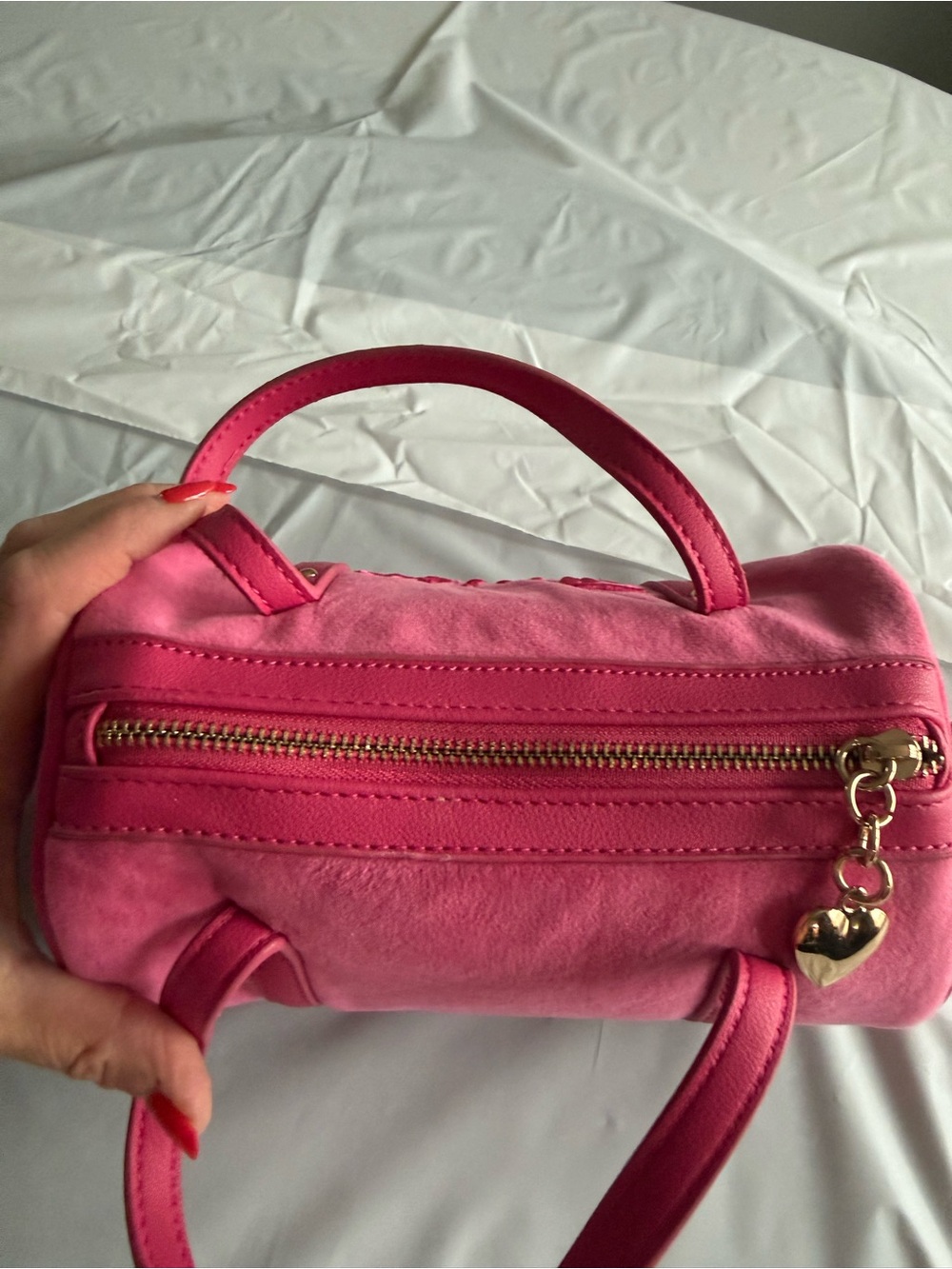 Juicy Couture Pink Velour Mini Barrel Bag Y2K Crossbody - Picture 5 of 15